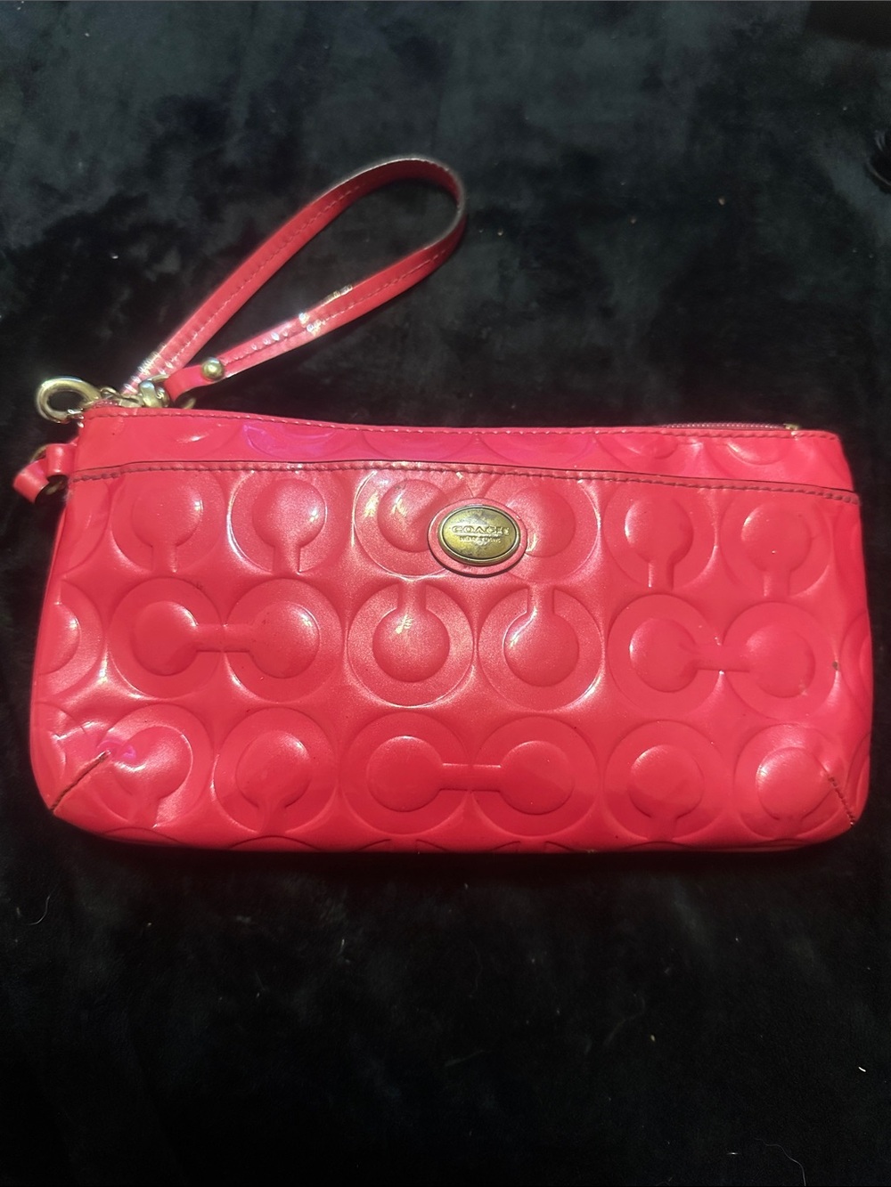Coach Patent Embossed Pink Wristlet Clutch